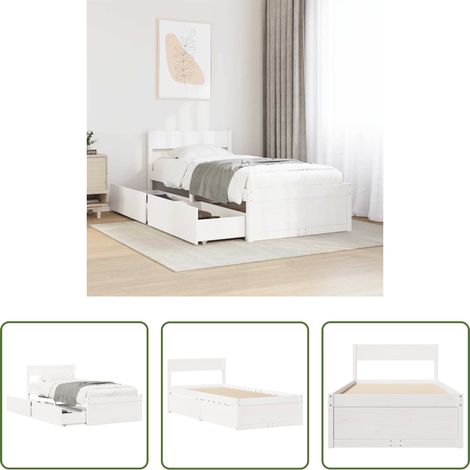 Cadre de lit blanc - Cadre de lit sans matelas blanc 75x190 cm bois de pin massif (1/5)