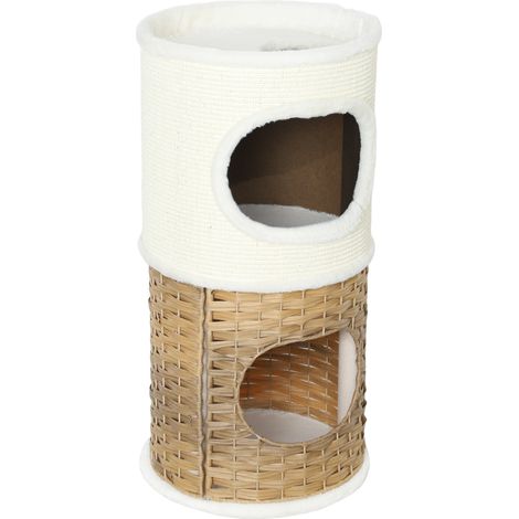 Maison pour chat d'intérieur à trois étages, arbre à chat avec poteau à griffer en sisal, Ø 40 x 80 cm, couleur crème (1/5)