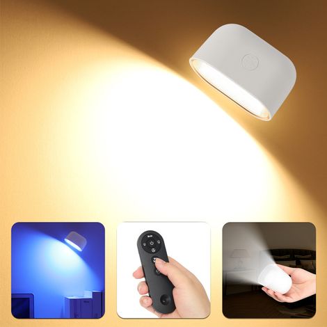 Wandleuchte für Wohnzimmer und Flur: Kabellose Innenwandleuchte mit Fernbedienung, 3 Helligkeitsstufen, 16 Farben, wiederaufladbarer LED-Lampe, 360°-Drehung, ideal für Schlafzimmer und Flur. (Weiße, o (1/5)