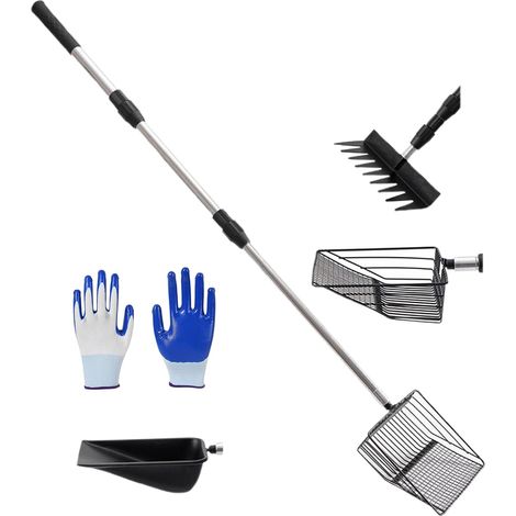 Pelle à déjections de poulet, pelle à litière extensible de 103,9 cm avec quatre têtes de pelle et outil de nettoyage ergonomique pour l'entretien de la ferme, la gestion des déchets d'animaux et la