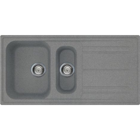Lavello incasso 2 vasche e gocciolatoio reversibile 100x50 Smeg LZ102TT colore titanio (1/2)