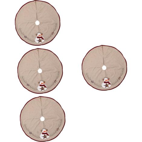 4 Pièces Jupe De Décoration De Sapin De Noël Noël Bonhomme De Neige Tapis De Sapin De Noel Neige Jupe d'arbre Décorative Jupes d'arbre Light Brown Lin (1/5)
