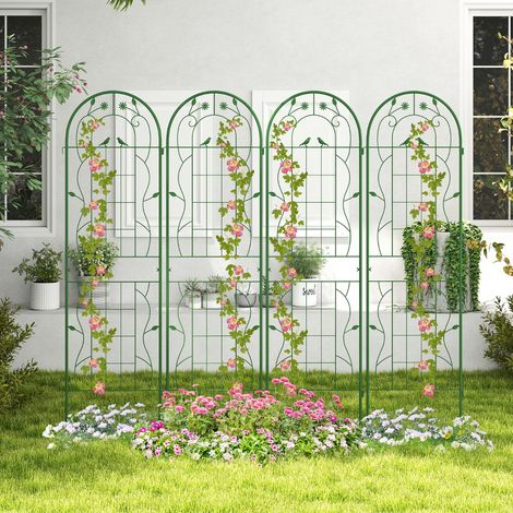 Lot de 4 Treillis de Jardin en Métal 180 x 50 cm Clôture Décorative pour Plante Grimpante Grille Fleurs Antirouille pour Jardin Cour Patio Vert (1/3)