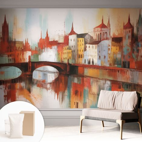 Tapete Vliestapete mit Kleber - Wanddekoration Wohnzimmer - Tapete Schlafzimmer Stadtlandschaft 312x219 cm (1/5)
