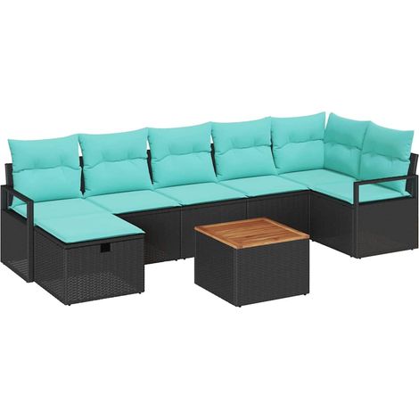 Gartensofa-set mit Kissen 8 pcs Schwarz Poly-Rattan vidaXL