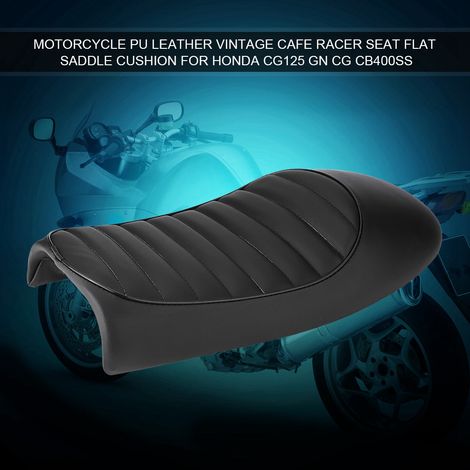 Selle vintage en cuir PU pour moto Honda CG125, GN, CB400SS - Siège plat de style café racer (1/5)