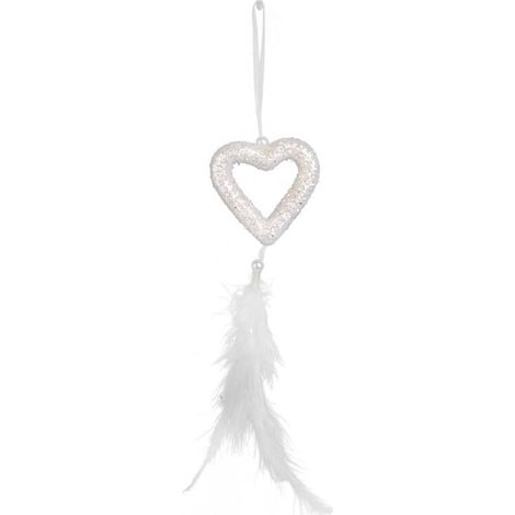 Ciondolo natalizio a forma di cuore con piume, 30 cm, bianco. (1/2)