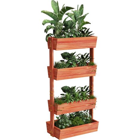 Unho – Potager vertical en bois sur pied 4 niveaux – Jardinière extérieure résistante aux intempéries – Hauteur ergonomique pour jardinage confortable (1/5)