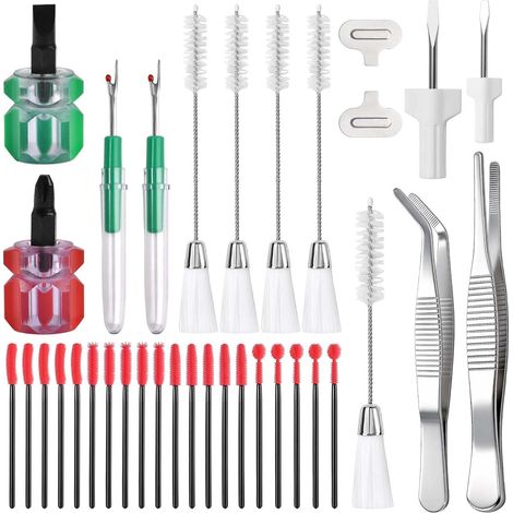 35 - Kit Nettoyage Machine à Coudre - Outils Entretien Couture - Brosses Silicone Tournevis Pinces Ciseaux Découds Pour Réparation Domestique Multicolore 20cmx15cm (1/5)
