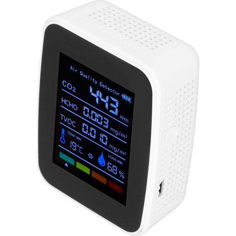 5-in-1 Innenraumluftanalysator, digitaler CO2-Sensor, Thermo-Hygrometer, Innenraumluftqualität, CO2-Detektor, 5-Funktions-Tester, Weiß (mit eingebauter Batterie). (1/5)
