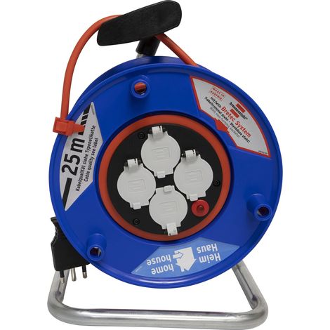 Rallonge électrique 25 mètres avec câble 4 prises électriques universelles (Schuko + IT 10/16A) Fiche plate IT 16A, Câble 25 m Câble H05VV-F 3G1,5 Idéal pour une utilisation extérieur/jardin (1/4)