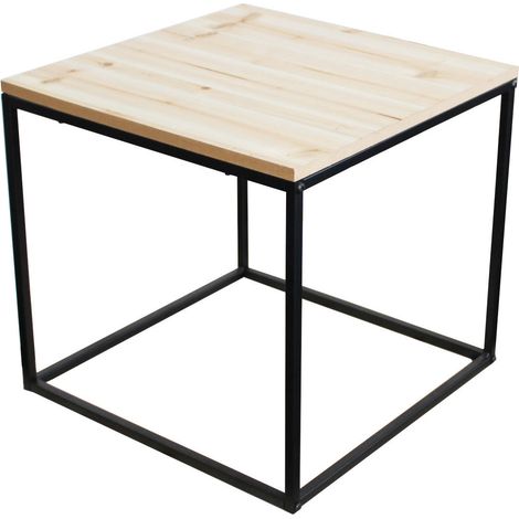 Metall Beistelltisch mit Holz Tischplatte - 39 x 39 cm - Quadratischer Couch Tisch oder Blumenhocker