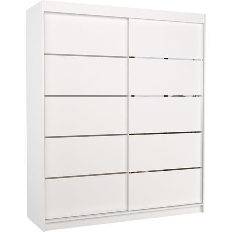 Les Tendances – Armoire chambre 2 portes coulissantes 180cm – Blanc mat et alu – Aménagement intérieur penderie et étagères réglables – Fabrication européenne (1/5)