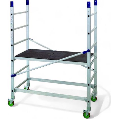 Trabattello in alluminio altezza 205 cm portata 200 kg base 82x165 cm struttura con piano di lavoro con botola e ruote (1/5)