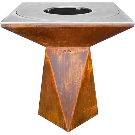 Brasero G1 Corten 90x90x98,2 cm – Acier corten et plaque acier carbone – Pour cuisson plancha et réchauffement extérieur – Artiss Design (1/3)