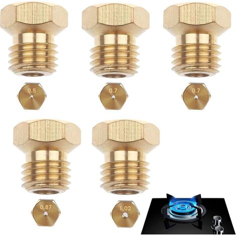Gicleur gaz Butane Universels,Injecteur de Gaz Gicleur Bouteille Kit de Conversion,Jeu de Conversion pour GPL,Injecteur de Gaz Gicleur Bouteille Kit de Conversion,GPL Bouteille Gicleur Brûleur,5 PCS (1/5)