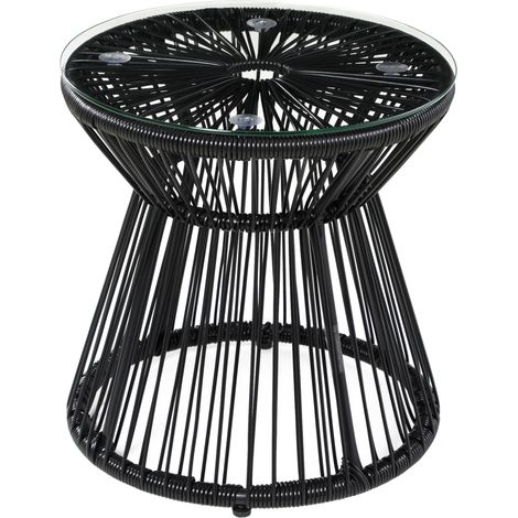 Table d'appoint ronde en PE-Rattan avec plateau en verre trempé, table bistrot noire pour jardin et balcon (1/5)