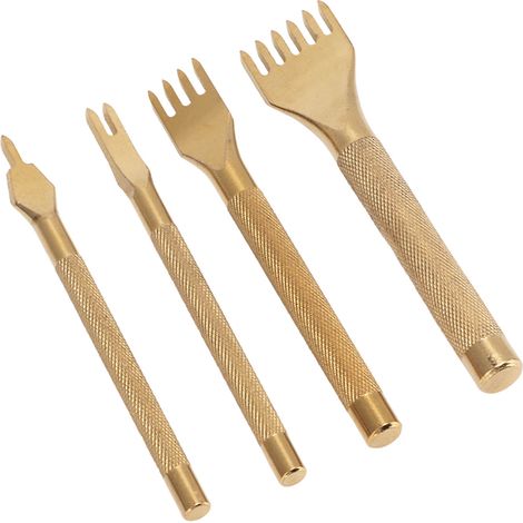 Poinçon à 4 dents en acier inoxydable 4mm, manche antidérapant pour travail du cuir (1/5)