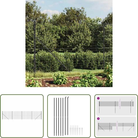 Clôture en acier galvanisé -  Clôture en treillis métallique et ancrage anthracite 1,6x10 m (1/5)