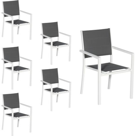 Set di 6 sedie imbottite in alluminio bianco - textilene grigio