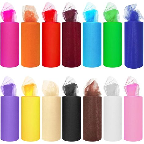 14 couleurs Tulle rouleaux 15cm par 25 verges (75 pieds) arc-en-ciel Tulle filet tissu bobine pour bricolage Tutu jupe cadeau arc artisanat décorations de fête de mariage (1/5)
