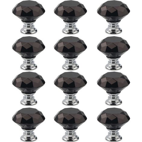 Paquete de 12 tiradores de cristal negro para armarios, pomos para armarios con marcas de tamaño, pomos para puertas, tiradores para cajones, tiradores para puertas de cocina, oficina, dormitorio, arm (1/4)