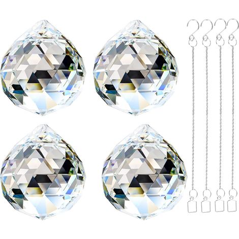 ADWIKOSO Lot de 4 Pcs 40MM Attrape-soleil pendentifs en forme de boule de cristal avec prisme Feng Shui pour décoration de fenêtre de mariage, maison (40 mm) (1/5)