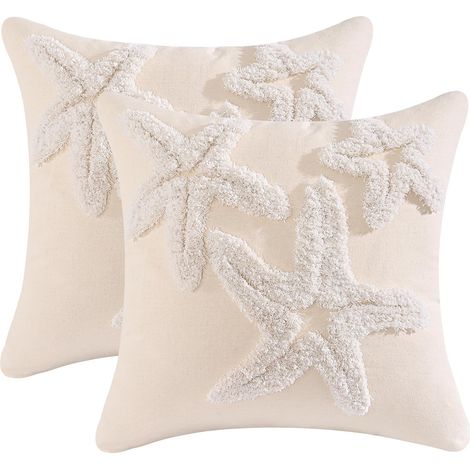 Housse de Coussin Océan Été 45 x 45 cm Étoile de Mer Touffeté Ferme Coton Doux Décoratif Taie d'oreiller pour Canapé Salon Chambre Chaise Jardin Maison Décoration 2 Pièces (1/5)