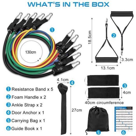 Kit de bandes de résistance - - 12 pièces - 100LBS - Élastiques pour musculation - Mixte (1/4)