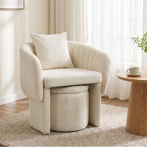 MODFU – Canapé relax avec repose-pieds 72x62x70 cm polyester – Dossier enveloppant et coussin lombaire – Mousse et charge 120 kg – Salon – Beige (1/5)