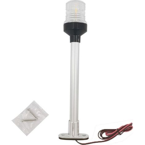 Projecteur LED fixe à 360° pour applications marines/yachts, lumière blanche 12/24 V avec mât et base en acier inoxydable, 12 pouces (2035S-12) Accessoires pour yachts.