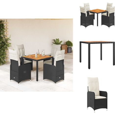 5-tlg. Garten-Bistro-Set mit Kissen Schwarz Poly Rattan - Bistro Set - Bistro Sets - Bistroset - Garten Bistro Set (1/5)