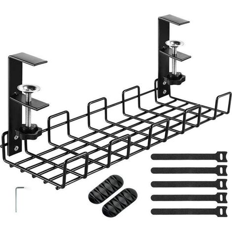 Goulotte de gestion des cables sous bureau, sans perage, lot de 1, noire, support de cables de bureau facile à assembler, acier au carbone, goulotte de gestion des cables, gestion des cables pour bur (1/5)