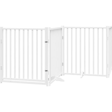 Barrière de sécurité pour chien animaux de compagnies avec porte 4 panneaux bois de sapin massif blanc