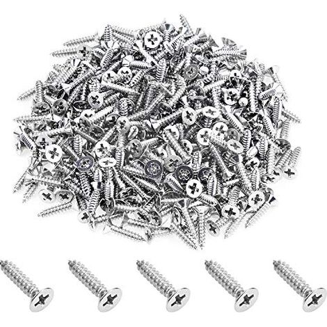 Lot de 300 vis à bois cruciformes à tête fraisée plate et auto-taraudeuse, en acier inoxydable 18-8 (304) 6 x 5/8" (1/5)