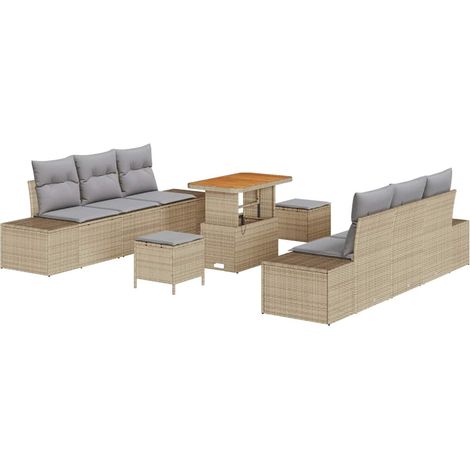 Maison Exclusive - Gartensofa-set mit Kissen 9 pcs Beige Poly-Rat