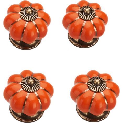 Pomos de cerámica con forma de calabaza de Halloween de 40x40 mm (diámetro x altura) para puertas de armarios, cajones de cómodas, muebles y armarios de cocina. Herrajes de cobre vintage con tornillos (1/5)