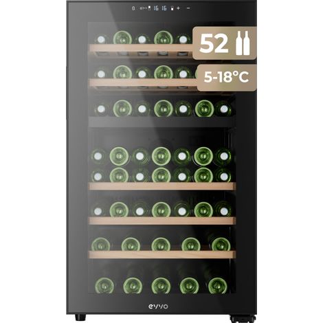 EVVO Vinoteca para 52 botellas VT52, compresor, 5-18ºC regulable, muy silenciosa, pantalla táctil, display LED, luz interior LED (1/5)