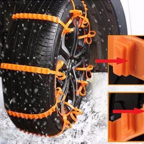 Lot de 10 chaînes à neige en nylon pour une protection d'urgence contre le glissement, pour voitures, camions, SUV et conduite hivernale. (1/5)