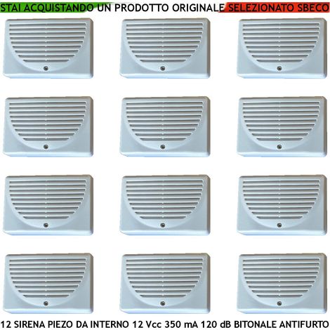 Sirena da Interno a Parete 12 Pezzi Diffusore Piezo Antifurto 120 dB 4 Morsetti Polarizzati Alimentazione 12 Vcc Assorbimento 350 mA Bitonale da 1500/4000 HzProtezione Tamper Contenitore ABS IP32 (1/2)