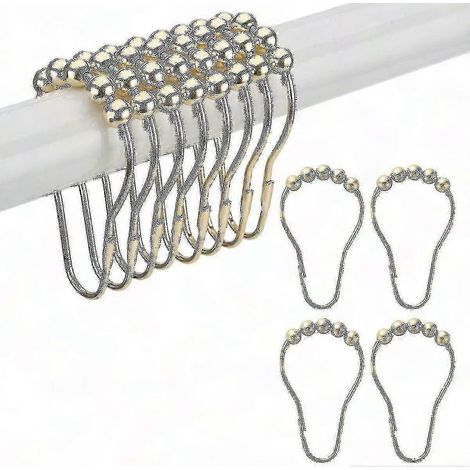 Rideaux de douche Crochets Anneaux, Crochets Métalliques pour Douche Lot de 12, Anneaux de Tringle Salle de Bains, Crochets de Rideau en Acier Inoxydable, 12 Pièces (1/3)