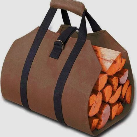 Toile Sac à Bûche Cheminée, Grande Capacité Imperméable Sac de Transport pour Bois de Chauffage avec anti-dérapantes Solide poignées Sac de transport de bûches pour Poêles à Bois,Marron,98x41cm (1/5)