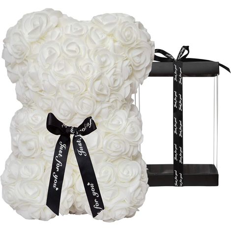 Ours en Roses Artificielles Peluche Fleurs Cadeau Boîte Noire pour Saint-Valentin Anniversaire Fête des Mères Noël, Anniversaires EVJF - Entièrement Fait Main 25 cm Ours Fleur Boîte Cadeau Transparent (1/5)