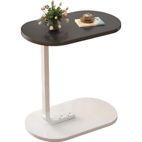 Table D'appoint en Forme de C Table Basse Moderne, Facile à Déplacer Polyvalente pour Chevet, Salon et Chambre(Noir+Cadre Blanc)