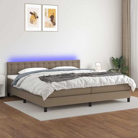 Cama box spring colchón y luces LED tela gris taupe 200x200 cm (1/5)