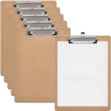 Tableau d'écriture avec trous de suspension rétractables, tableau d'écriture pour documents avec pinces métalliques discrètes, pour le bureau et la papeterie (marron) (1/5)