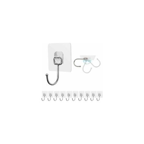(10 pezzi) Gancio adesivo 15 kg (max) Trasparente Autoadesivo Impermeabile e resistente all'olio Gancio da parete Porta asciugamani per bagno, cucina, soffitto, appendere, parete, porta - Crezuo (1/4)