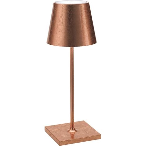 Zafferano Lampada a led da tavolo Poldina Pro Mini Foglia Rame ricaricabile e dimmerabile con batteria fino a 12 ore