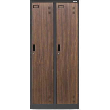 Armadietto spogliatoio Armadio metallico 2 Scompartimenti Parete divisoria Fessure di ventilazione Rivestimento in polvere 180 cm x 80 cm x 50 cm (Antracite-Aspetto Legno) (1/5)