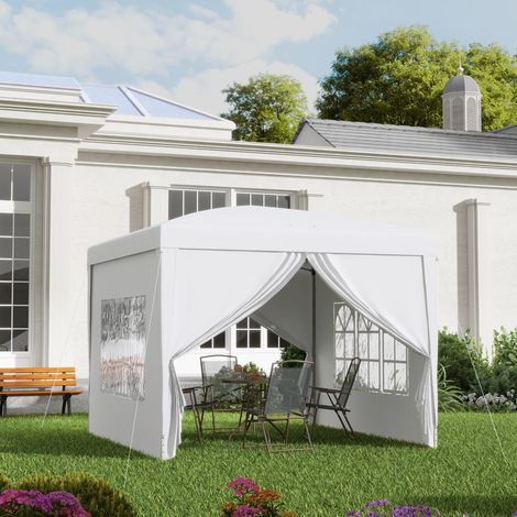 Faltpavillon 3x3 m mit 4 Seitenwänden und Fenstern, UV-Schutz, inkl. Tragetasche, Stahlrahmen & Oxford-Gewebe, Weiß